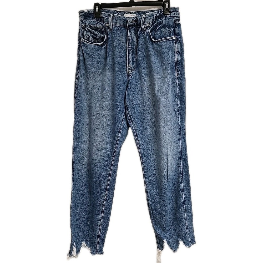 Good American Good Jagged Hem‎ High Rise Straight Leg Jeans Blue641 Size 12/31